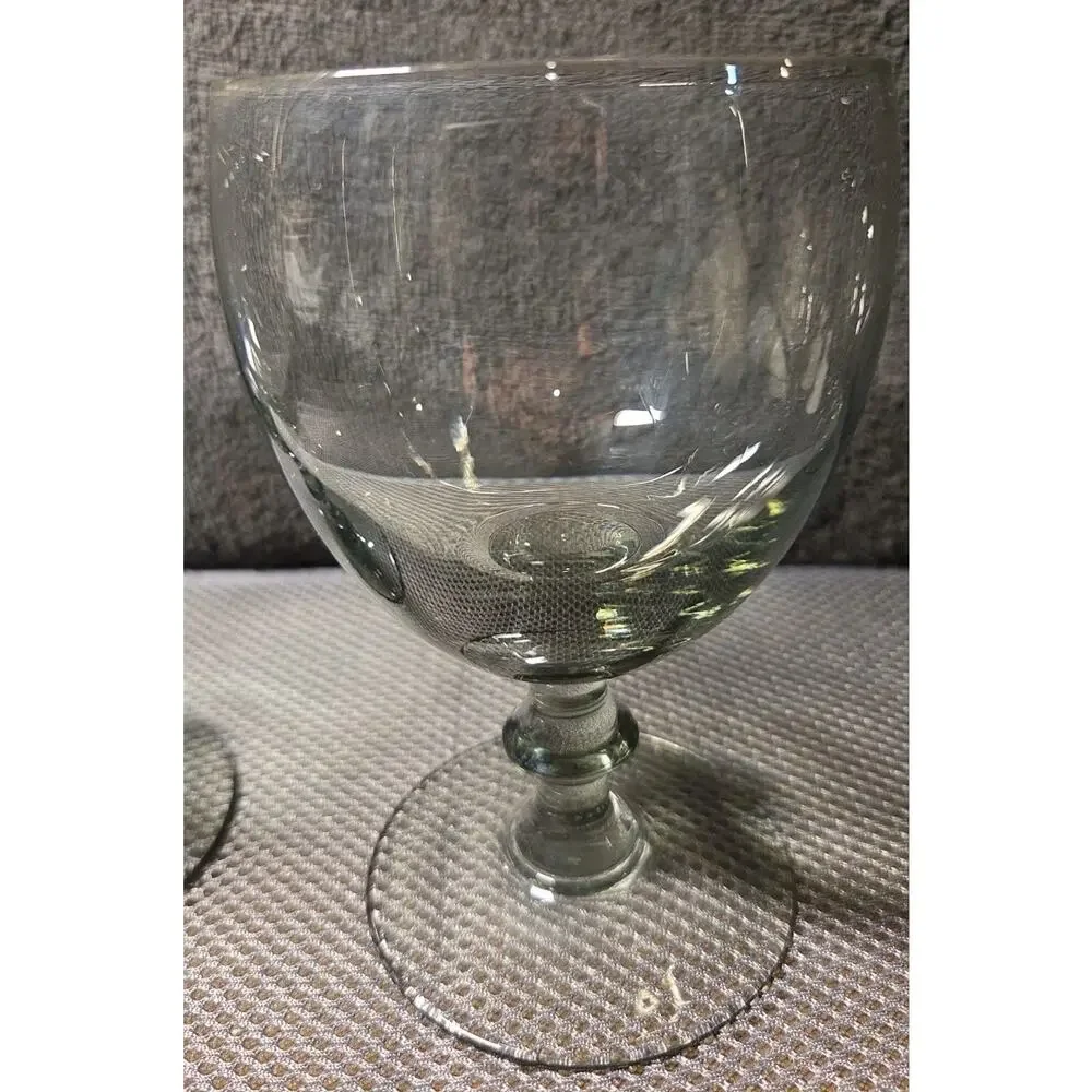Set Of 3 clear pressed glass goblets with a bulbous stem 5